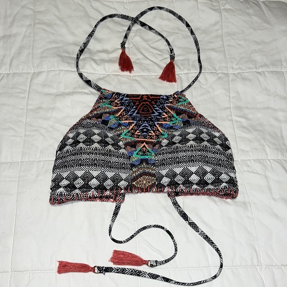 EUC Trippy Boho Halter Swim Top With Tassesls Size Medium (7-9) - Picture 1 of 7